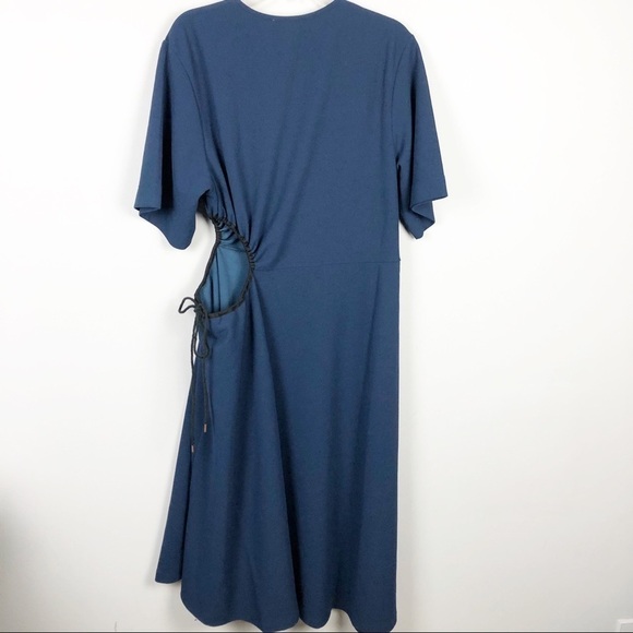 See by Chloe Asymmetrical Short Sleeve Cut Out Midi Tie Cinch Waist Dress Blue - Picture 3 of 8